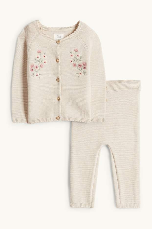 Baby Girls - Floral - baby outfit - 2 piece - light beige