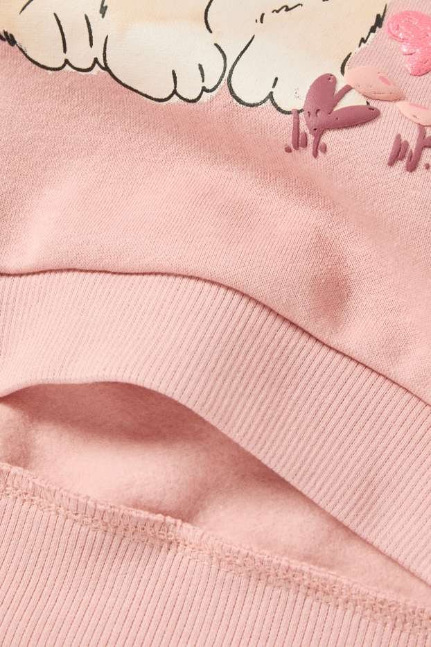 Enfants filles - Lot de 2 - chiot et nœud - sweat - blanc / rose