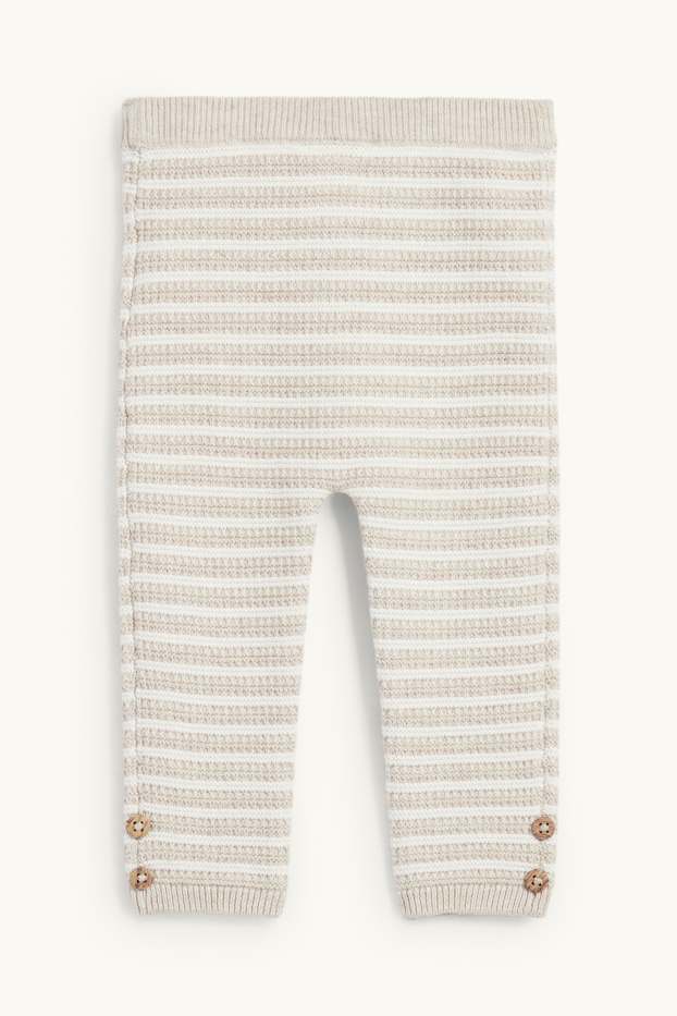 Unisex - Pletené legíny pro miminka - pruhované - strukturované - světle béžová