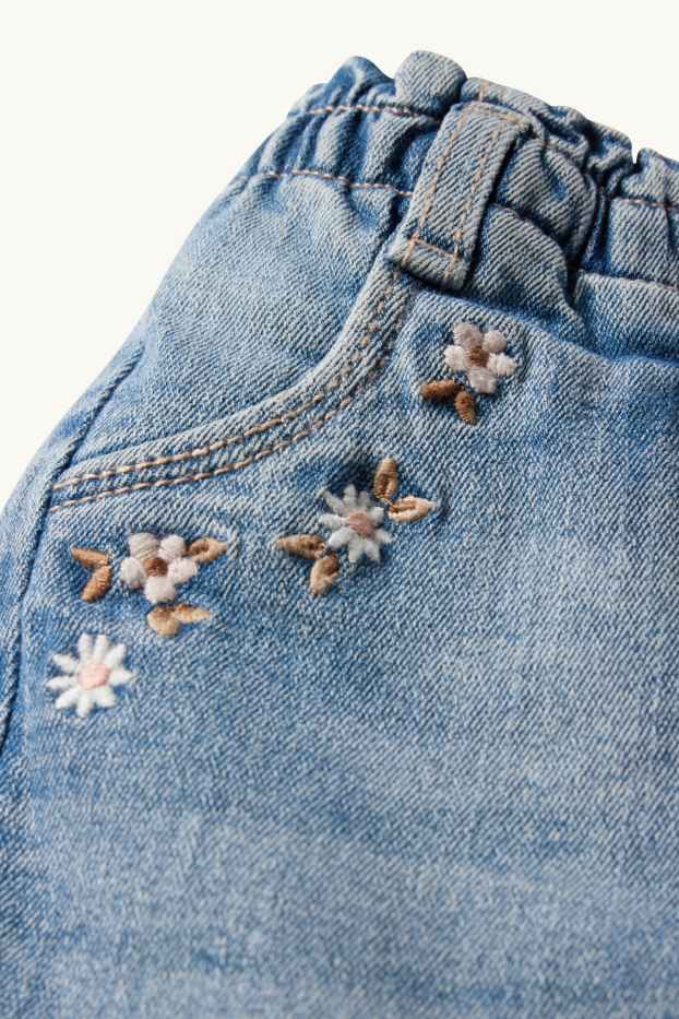Baby Girls - Floral - baby jeans - thermal jeans - denim-light blue