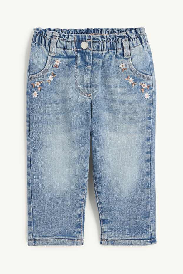 Baby Girls - Floral - baby jeans - thermal jeans - denim-light blue