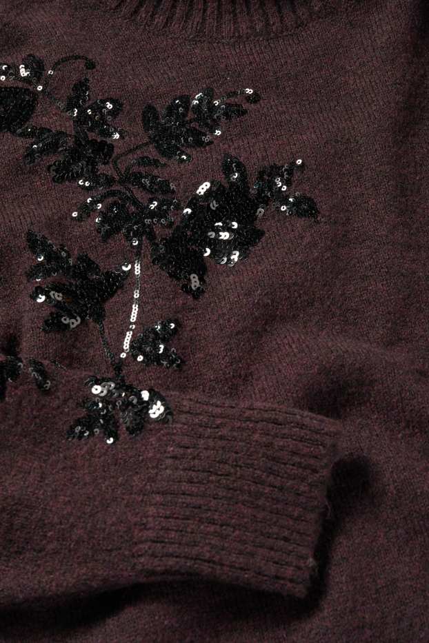 Damen - Pullover - Woll-Mix - Glanz-Effekt - dunkelbraun