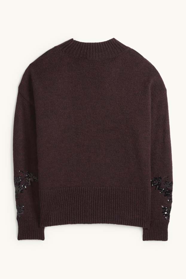 Damen - Pullover - Woll-Mix - Glanz-Effekt - dunkelbraun