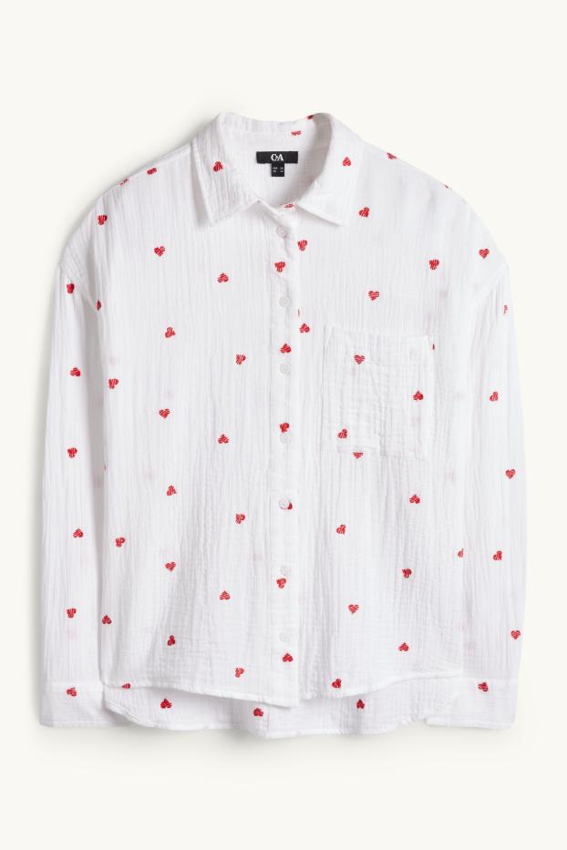 Dámské - Mušelínová halenka - se vzorem - bílá