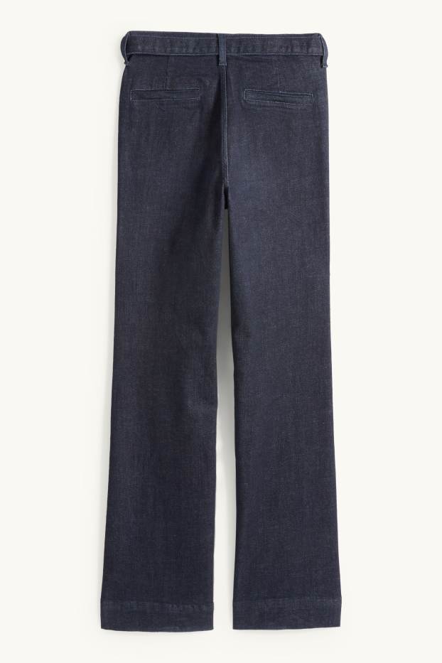 Damen - Flared Jeans mit Gürtel - High Waist - LYCRA® - dunkeljeansblau