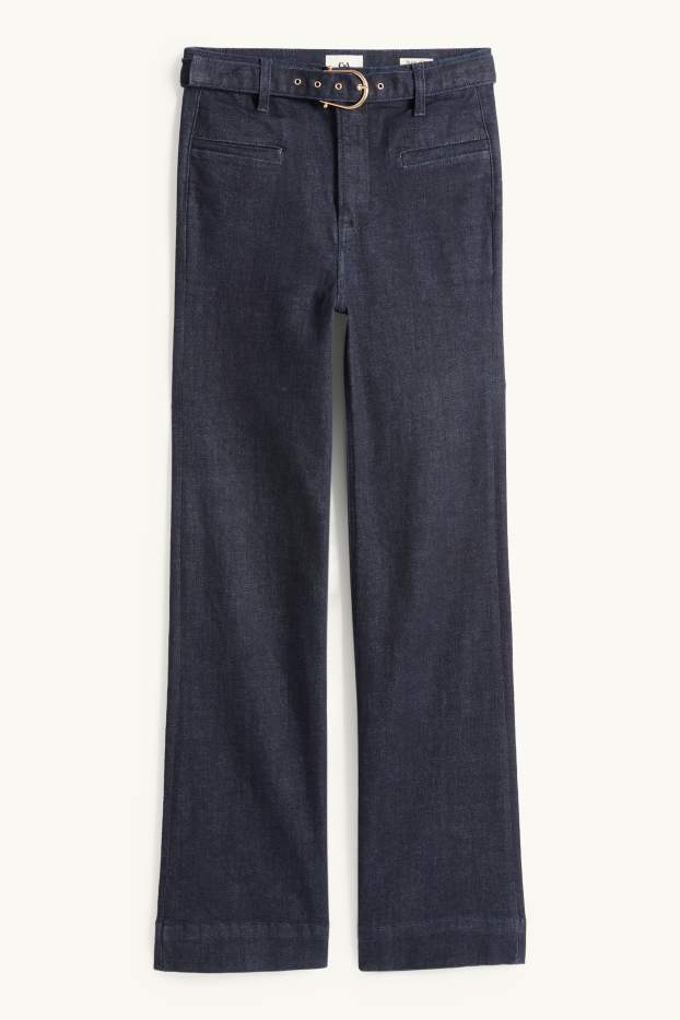 Damen - Flared Jeans mit Gürtel - High Waist - LYCRA® - dunkeljeansblau