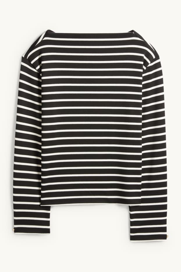 Damen - Langarmshirt - Regular Fit - gestreift - schwarz