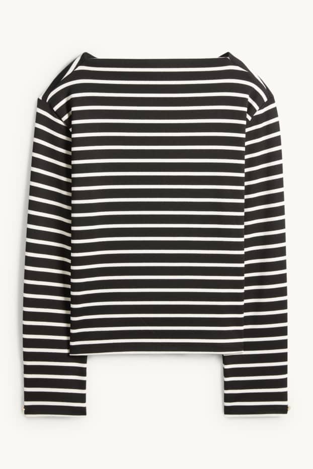 Damen - Langarmshirt - Regular Fit - gestreift - schwarz