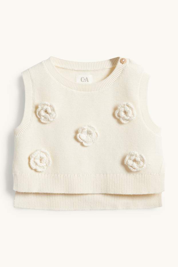 Baby Mädchen - Blümchen - Baby-Crochet-Outfit - 2 teilig - hellbeige