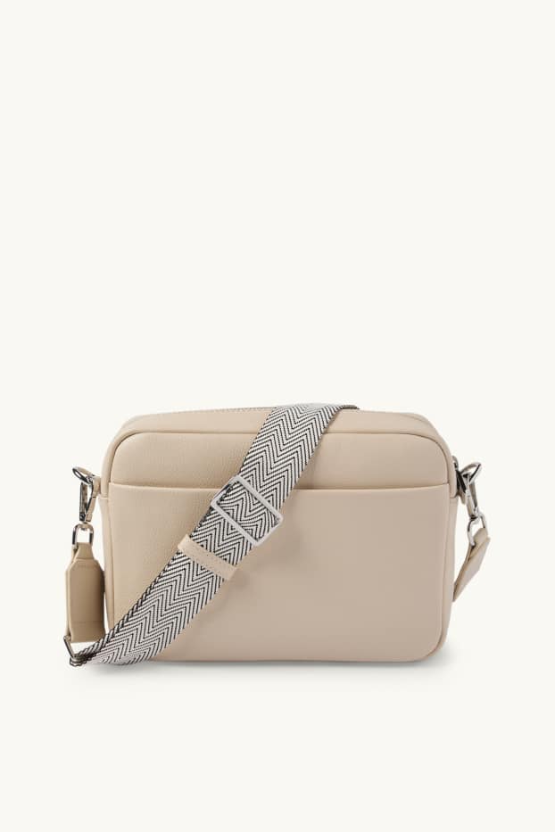 Damen - Umhängetasche mit abnehmbarem Taschengurt - Lederimitat - hellbeige