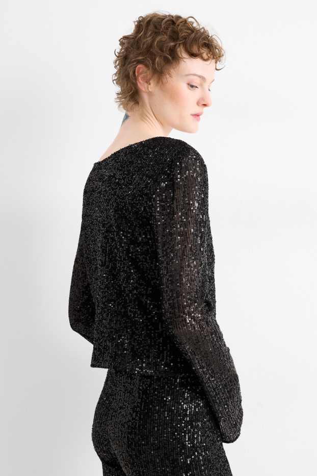 Dona - Samarreta crop de lluentons de mànigues llargues - slim fit - negre