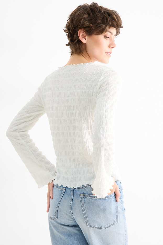 Femmes - Haut à manches longues - regular fit - smocké - blanc