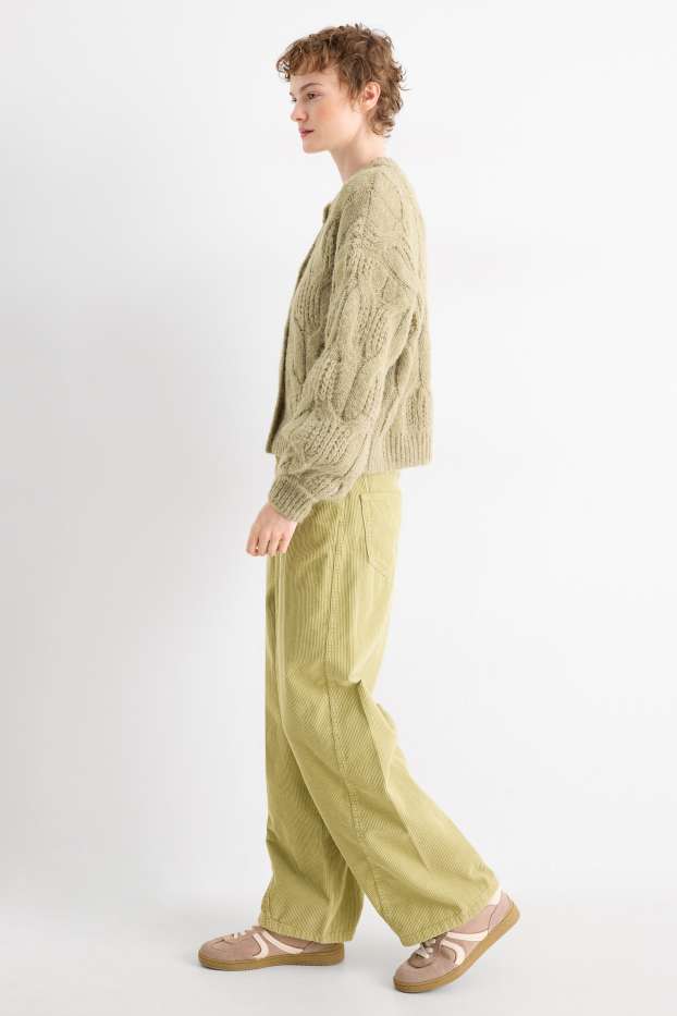 Damen - Cordhose - Mid Waist - Barrel Leg - hellgrün
