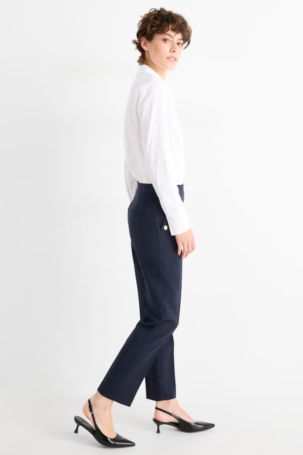 Femei - Pantaloni de stofă - talie înaltă - tapered fit - albastru închis