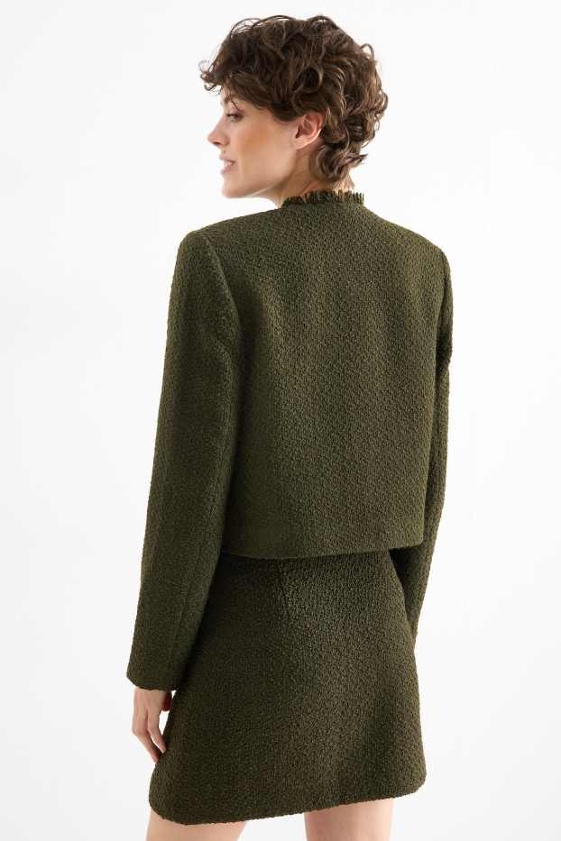 Damen - Bouclé-Crop-Blazer - Regular Fit - dunkelgrün