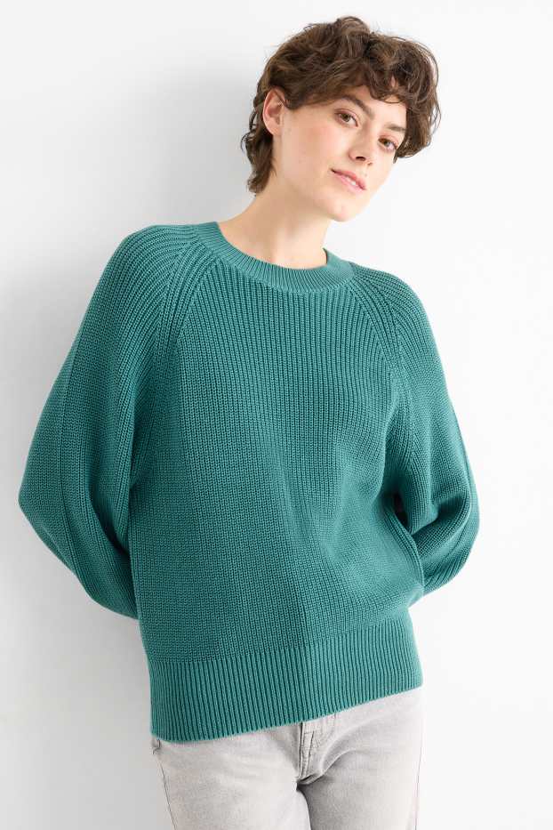 Women - Jumper - ribbed - green