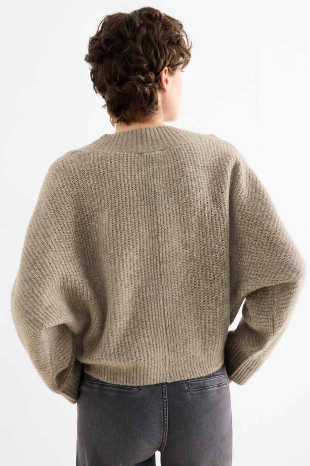 Donna - Maglione con scollo a V - a coste - beige