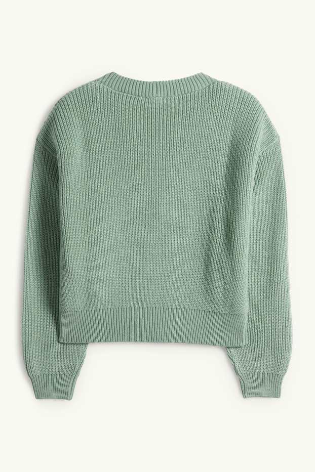 Damen - Strickjacke - gerippt - hellgrün