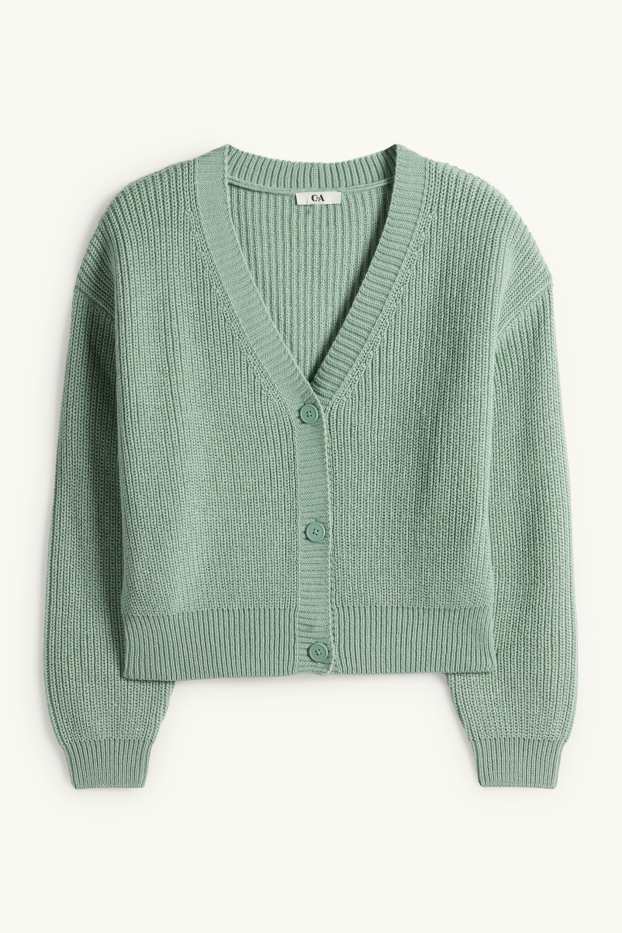 Damen - Strickjacke - gerippt - hellgrün