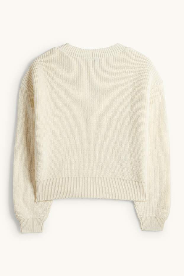 Damen - Strickjacke - gerippt - cremeweiß