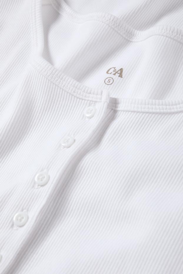 Dames - Henley-shirt - slim fit - ribstof - wit