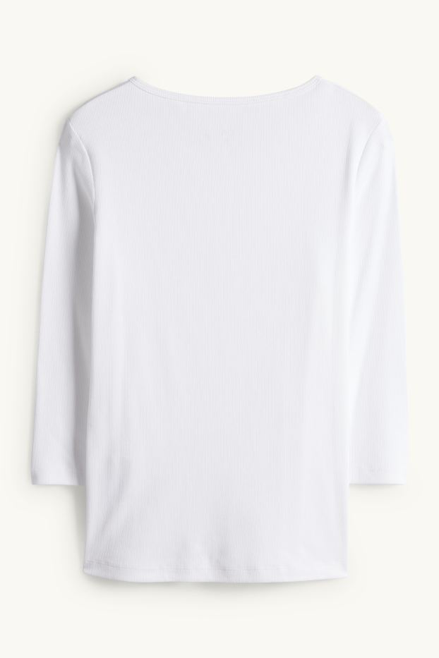 Dames - Henley-shirt - slim fit - ribstof - wit