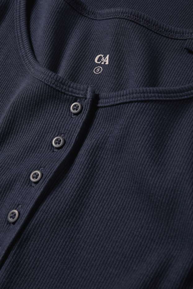 Dames - Henley-shirt - slim fit - ribstof - donkerblauw