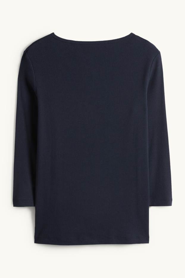 Dames - Henley-shirt - slim fit - ribstof - donkerblauw