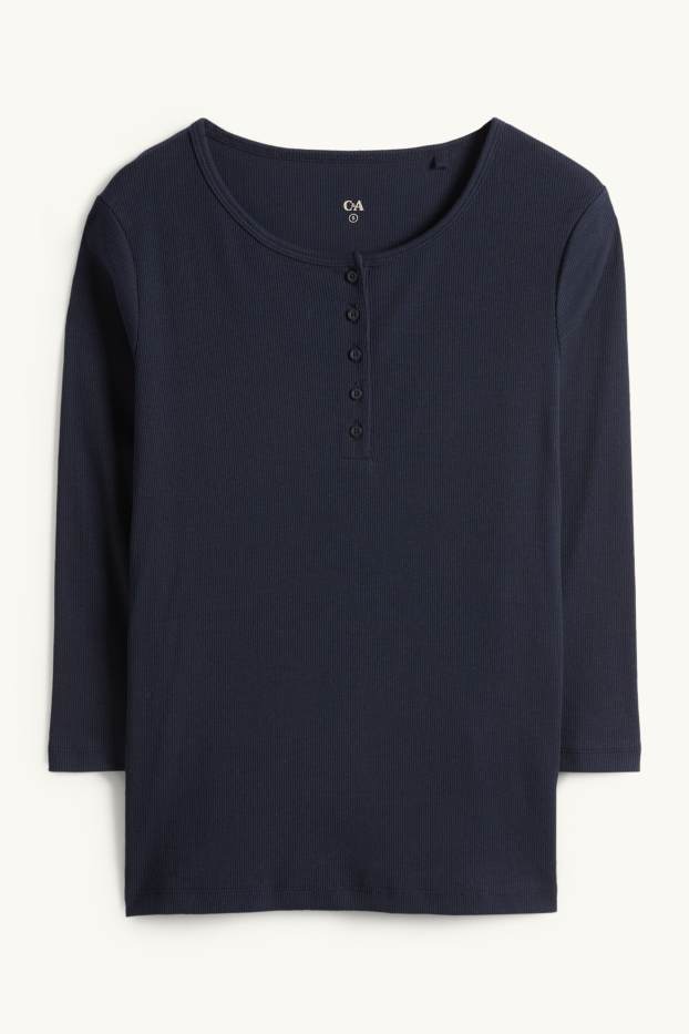 Dames - Henley-shirt - slim fit - ribstof - donkerblauw