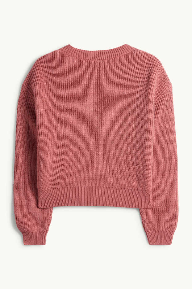 Damen - Strickjacke - gerippt - dunkelrosa