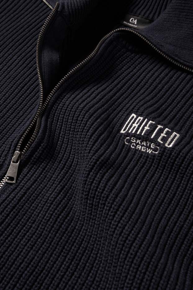 Hommes - Gilet en maille - finition côtelée - bleu foncé