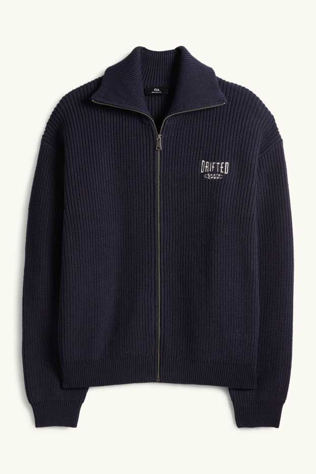 Hommes - Gilet en maille - finition côtelée - bleu foncé