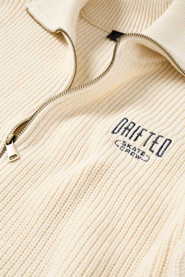 Hommes - Gilet en maille - finition côtelée - blanc crème