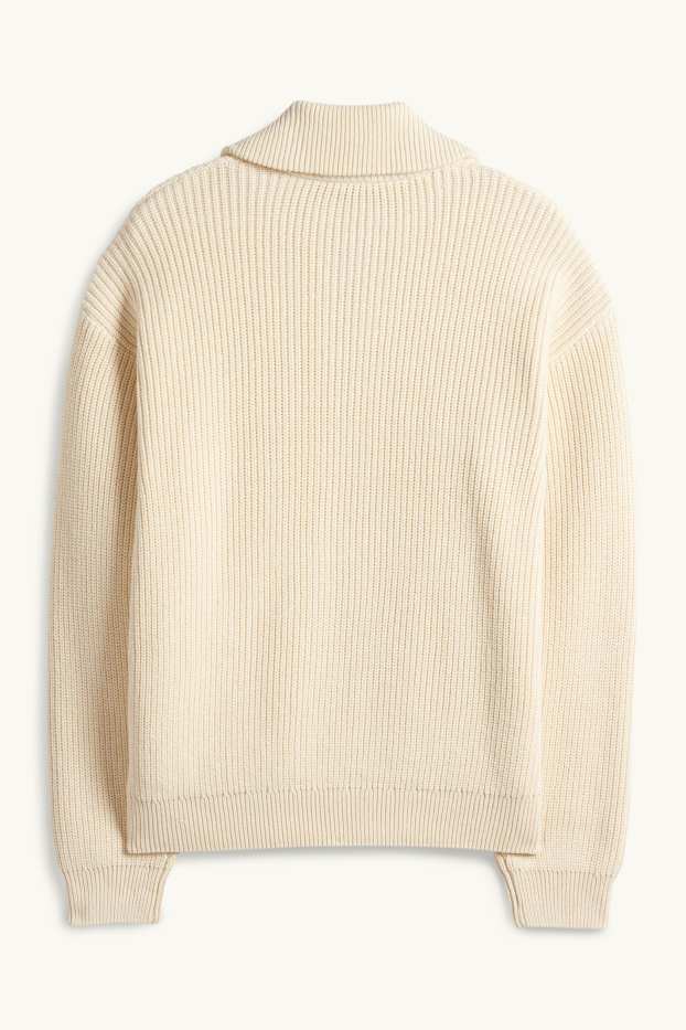 Hommes - Gilet en maille - finition côtelée - blanc crème