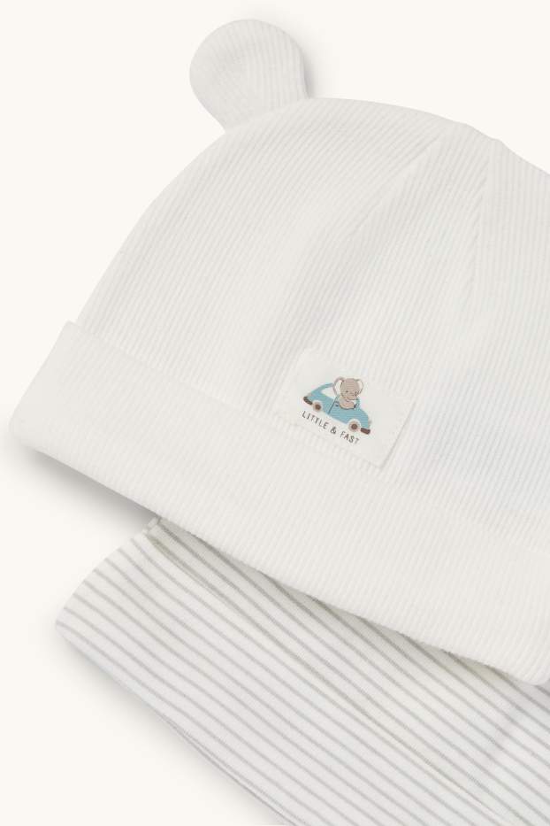 Bébés garçons - Lot de 2 - éléphant et voiture - bonnets pour bébé - blanc