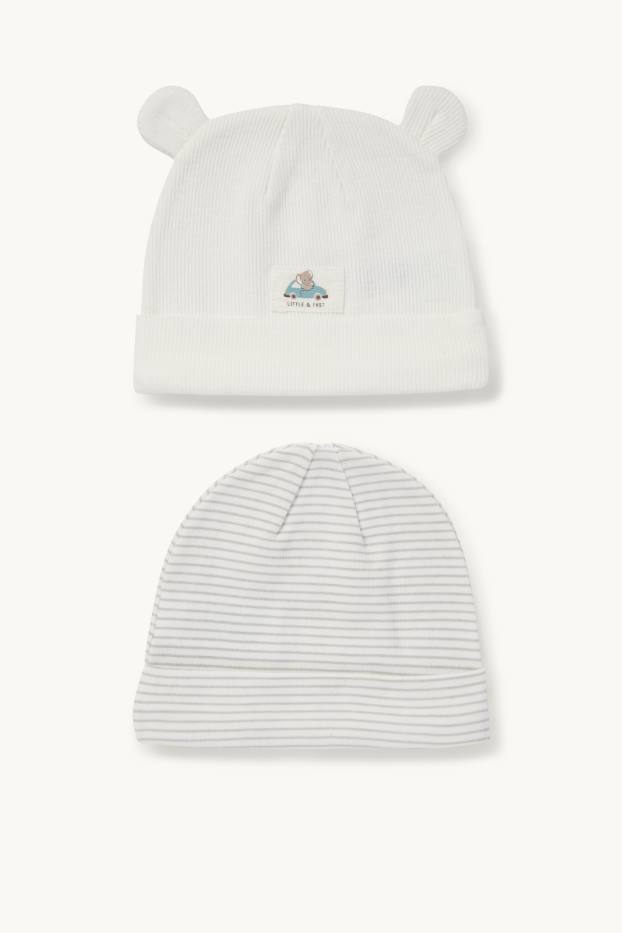 Bébés garçons - Lot de 2 - éléphant et voiture - bonnets pour bébé - blanc