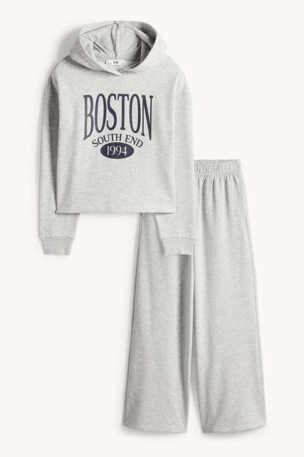 Kinderen: meisjes - Boston - set - hoodie en joggingbroek - 2-delig - licht grijs-mix