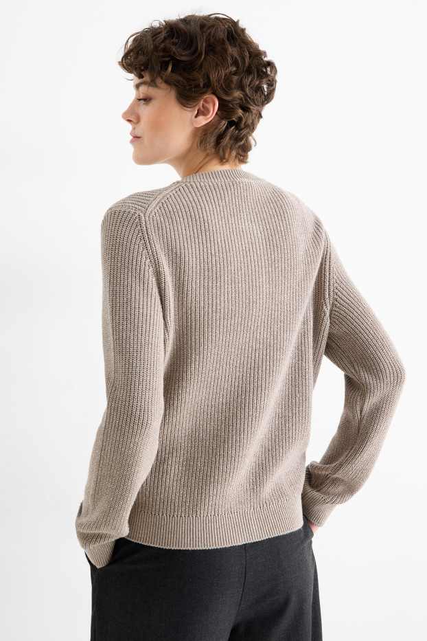 Dames - Gebreid vest - ribstof - taupe