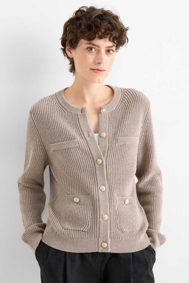 Dames - Gebreid vest - ribstof - taupe