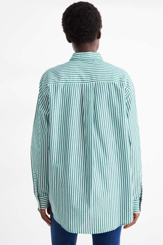 Damen - Bluse - gestreift - grün / cremeweiss