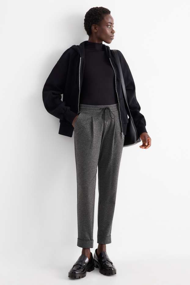 Femmes - Pantalon en jersey - mid waist - tapered fit - gris foncé