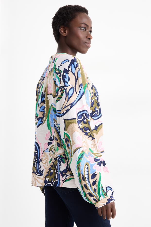 Kobiety - Bluzka z dekoltem V - ze wzorem - kremowobiały