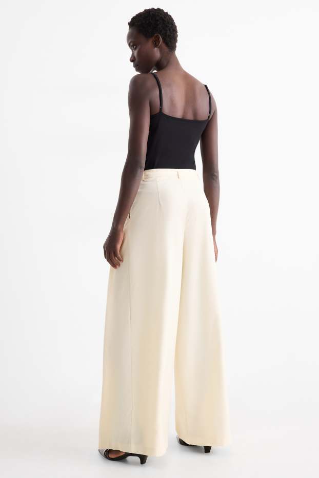 Femmes - Pantalon en toile avec ceinture - high waist - wide leg - beige clair