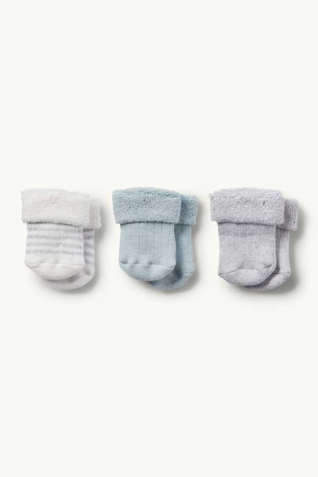 Baby Buben - Multipack 3er - Erstlings-Socken - gerippt - Winter - hellgrau