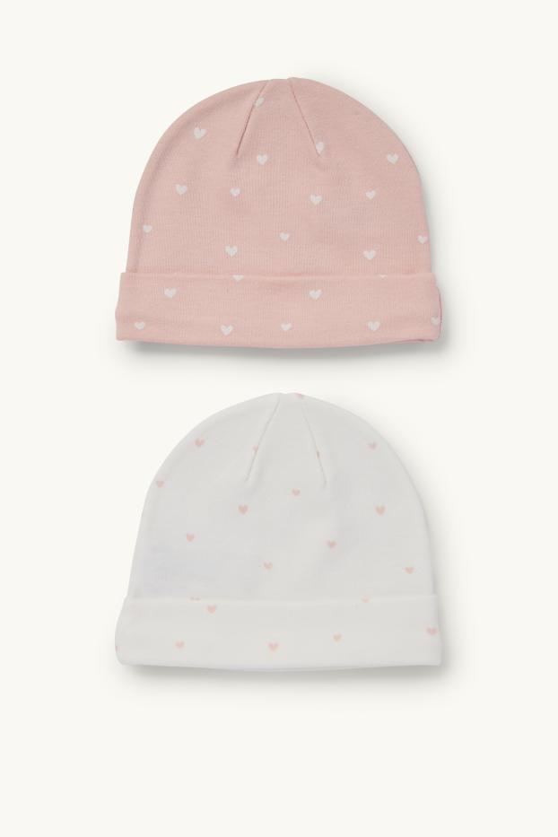 Baby Girls - Multipack of 2 - little hearts - baby hat - rose