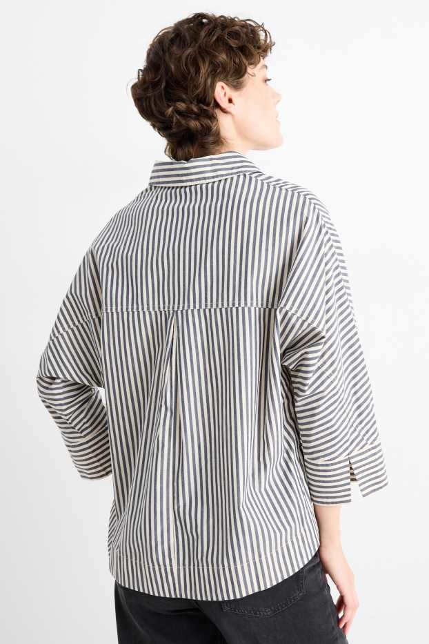 Dames - Blouse met V-hals - donkerblauw