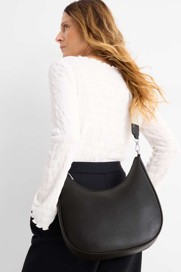 Dames - Schoudertas met afneembare draagriem - imitatieleer - zwart