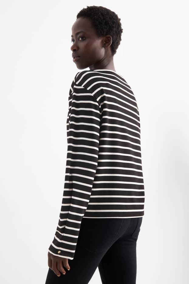 Damen - Langarmshirt - Regular Fit - gestreift - schwarz