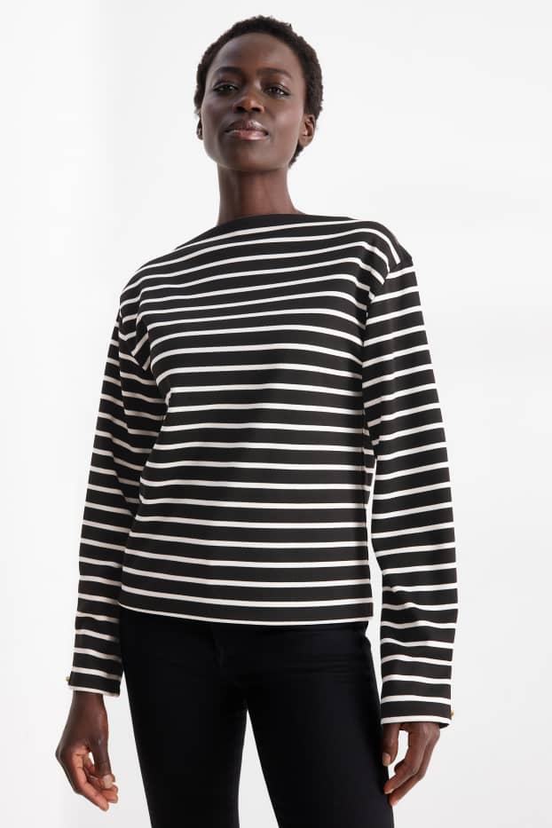 Damen - Langarmshirt - Regular Fit - gestreift - schwarz