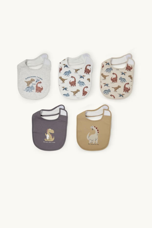 Bébés garçons - Lot de 5 - dinosaures - bavoirs bébé - beige